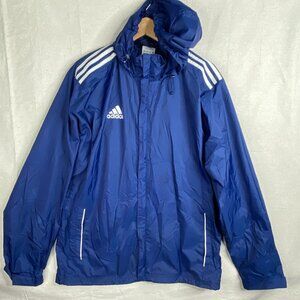 Adidas Core 11 Hooded Rain Jacket Mens MED Marine Blue Windbreaker Mesh Lined